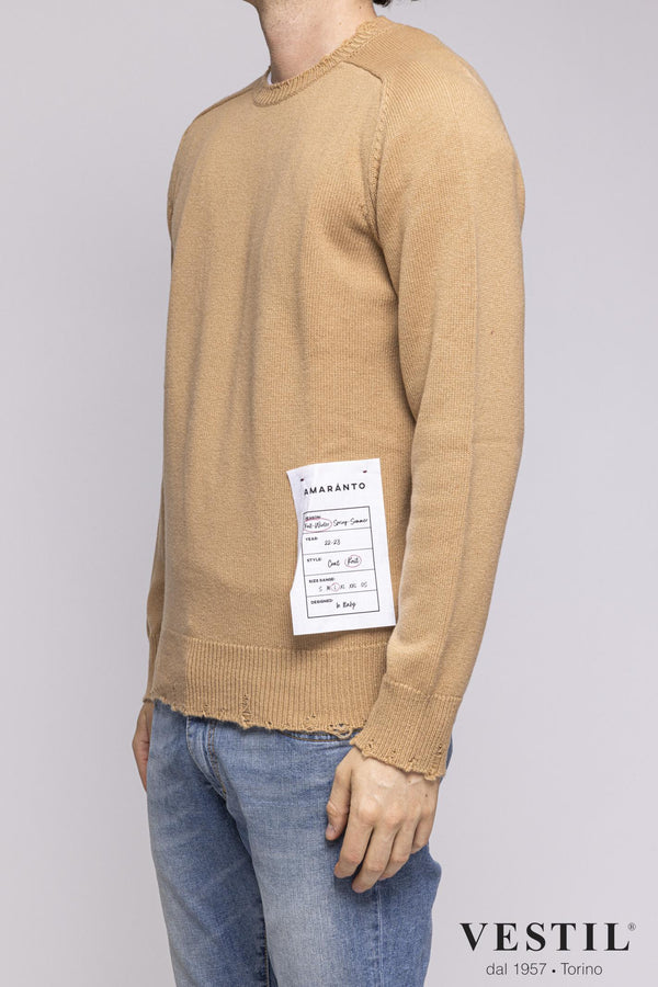 AMARANTO, Cashmere crew-neck sweater, camel, unisex