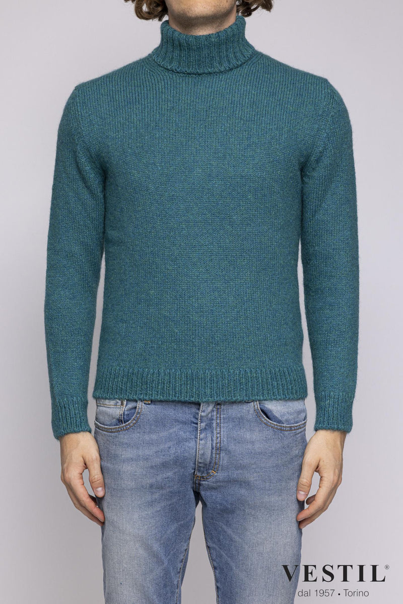 SETTEFILI CASHMERE, Turtleneck sweater in wool blend, teal, man