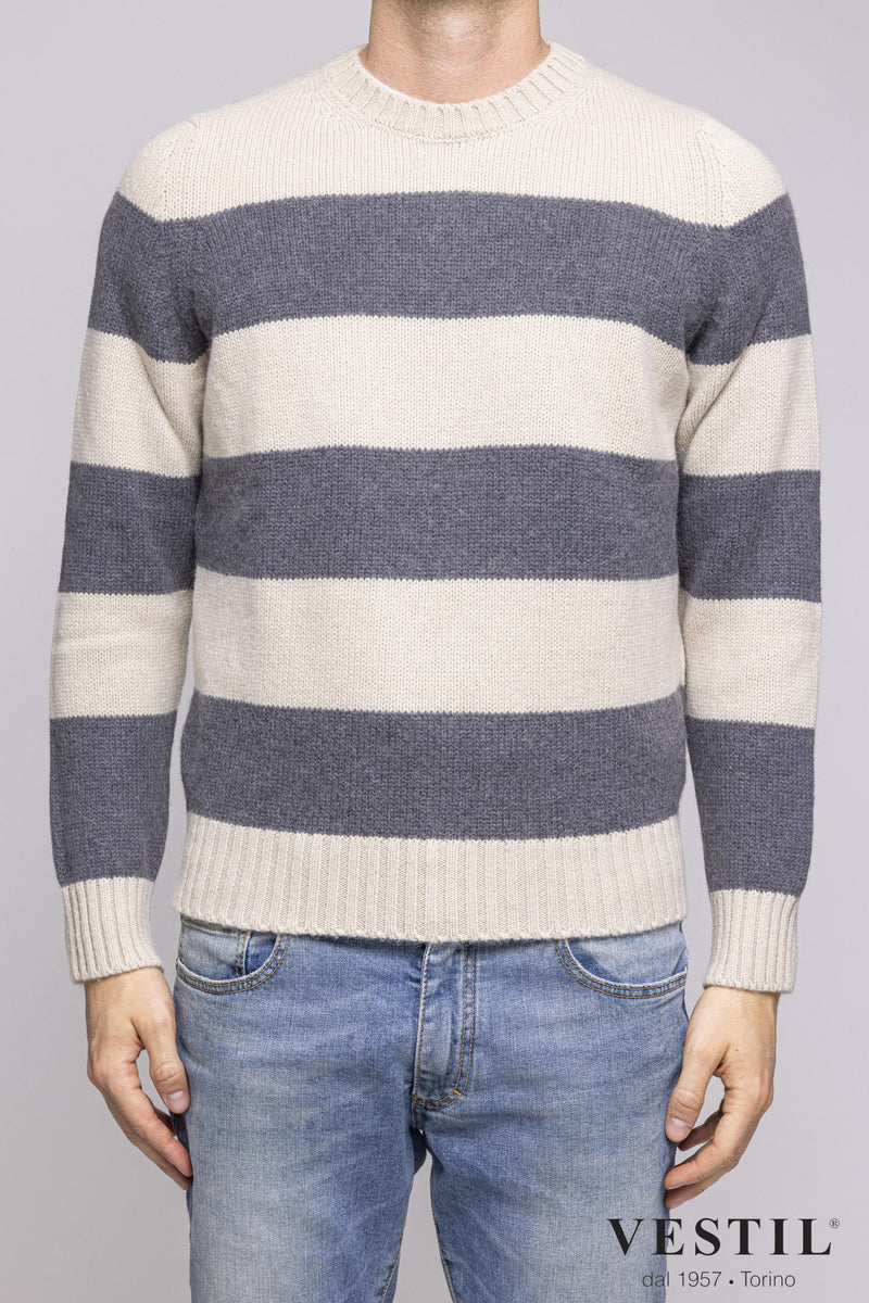 JURTA, White and gray wool crew neck sweater