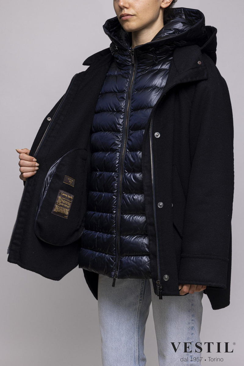 WOMEN'S MOORER JACKET, CABAN, BLACK AND BLUE 