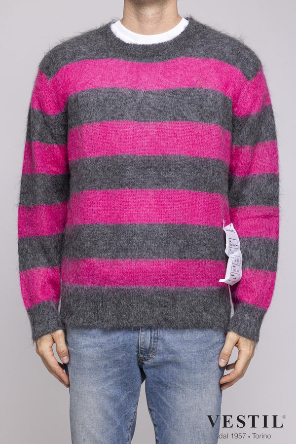 AMARANTO, Crew-neck sweater, mohair blend wool, fuchsia grey, unisex