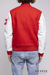 College man white bomber jacket