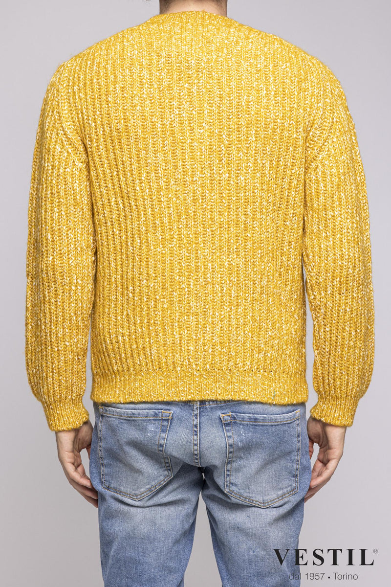 SETTEFILI CASHMERE, Crew-neck sweater with English rib, in wool blend, ocher, man