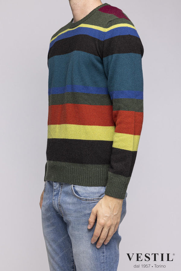GALLO, Cashmere crew-neck sweater, mixed color pattern