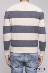 JURTA, White and gray wool crew neck sweater