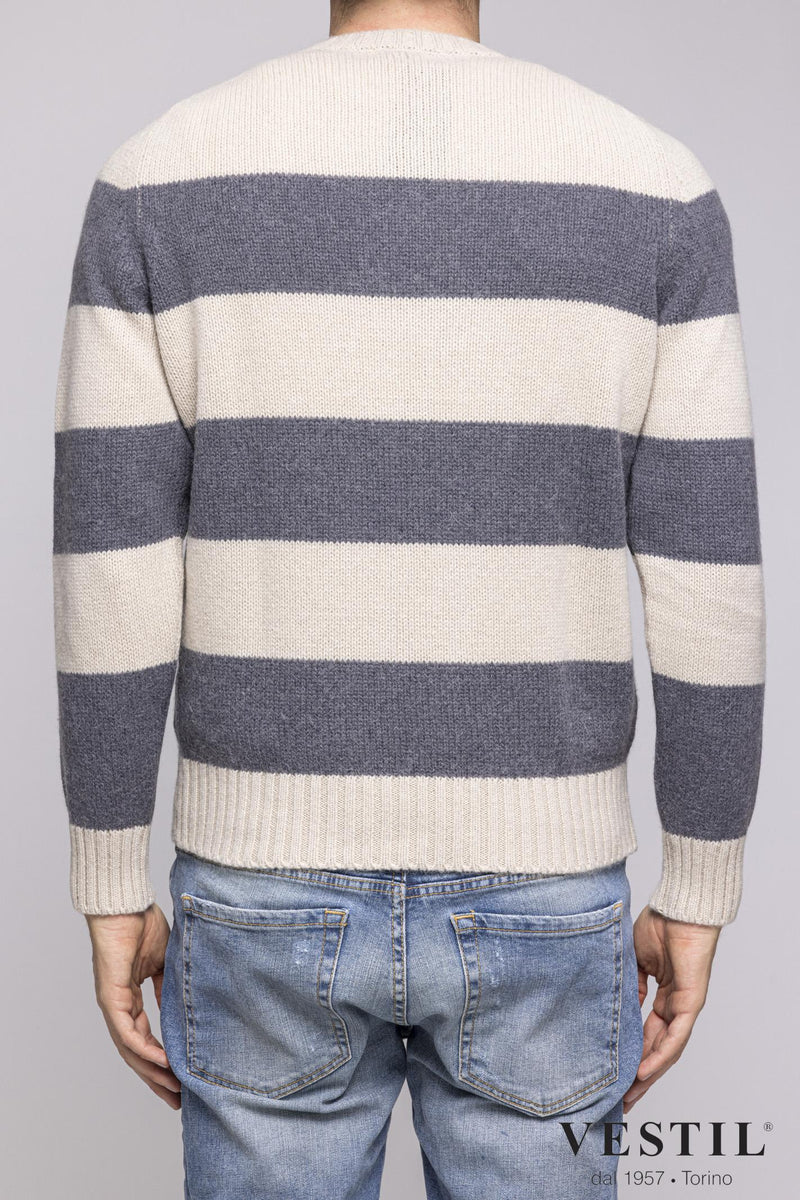 JURTA, White and gray wool crew neck sweater