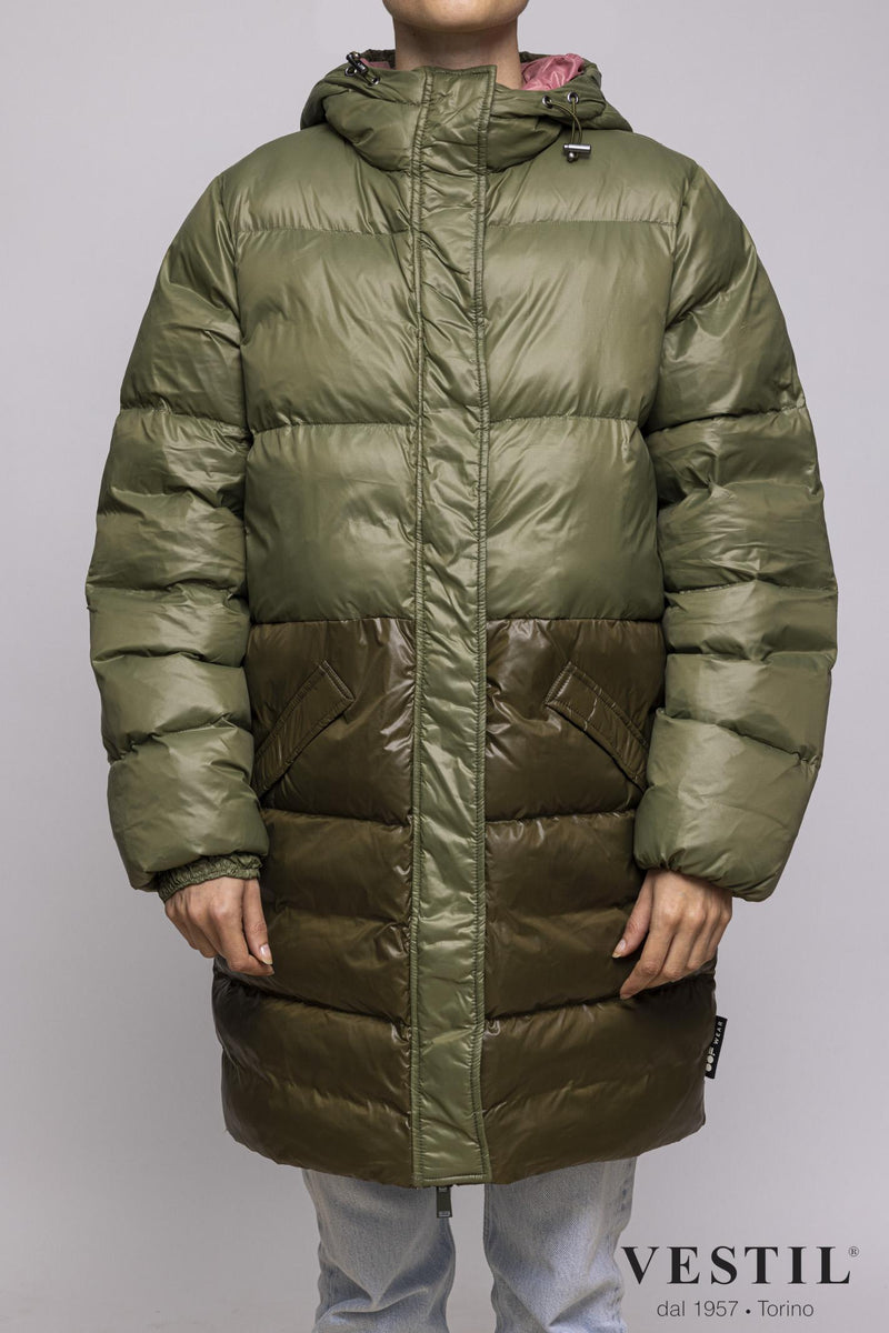 WOMEN'S OOF WEAR JACKET, DOWN JACKET, TWO-TONE GREEN