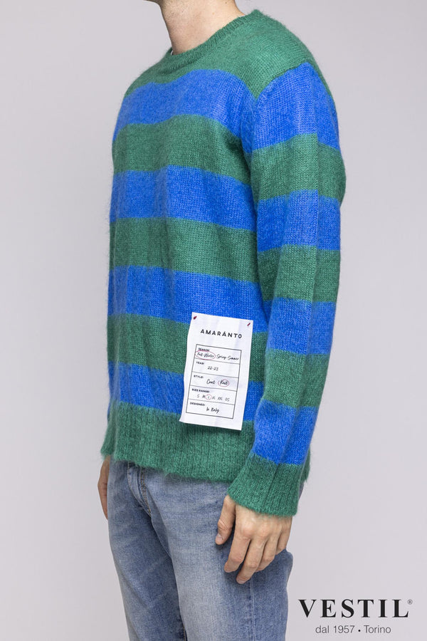 AMARANTO, striped mohair blend wool sweater, royal green, unisex