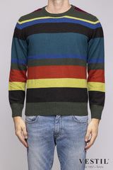 GALLO, Cashmere crew-neck sweater, mixed color pattern