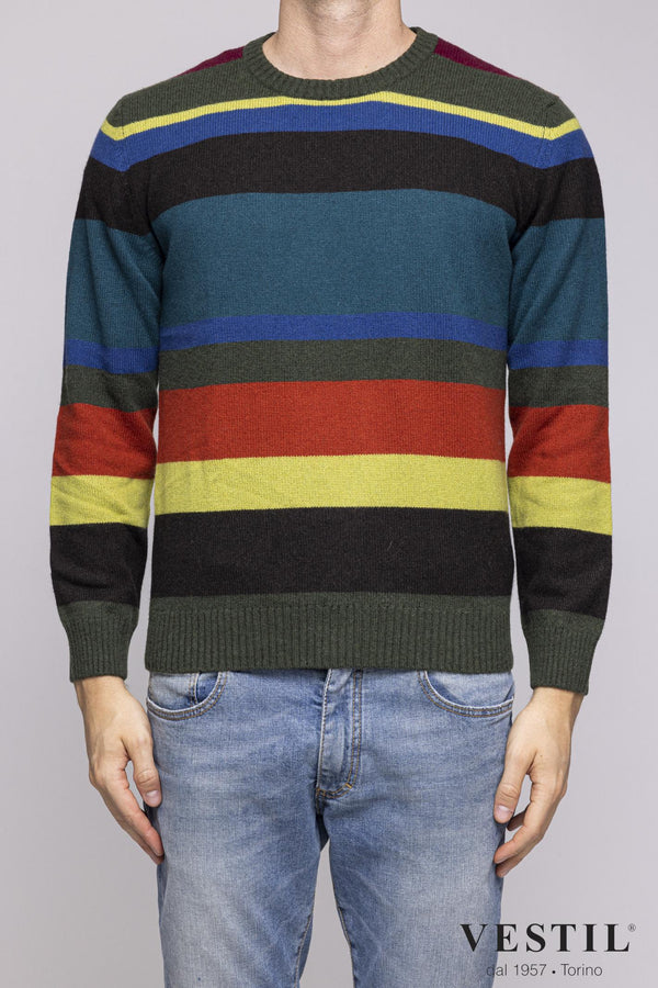 GALLO, Cashmere crew-neck sweater, mixed color pattern