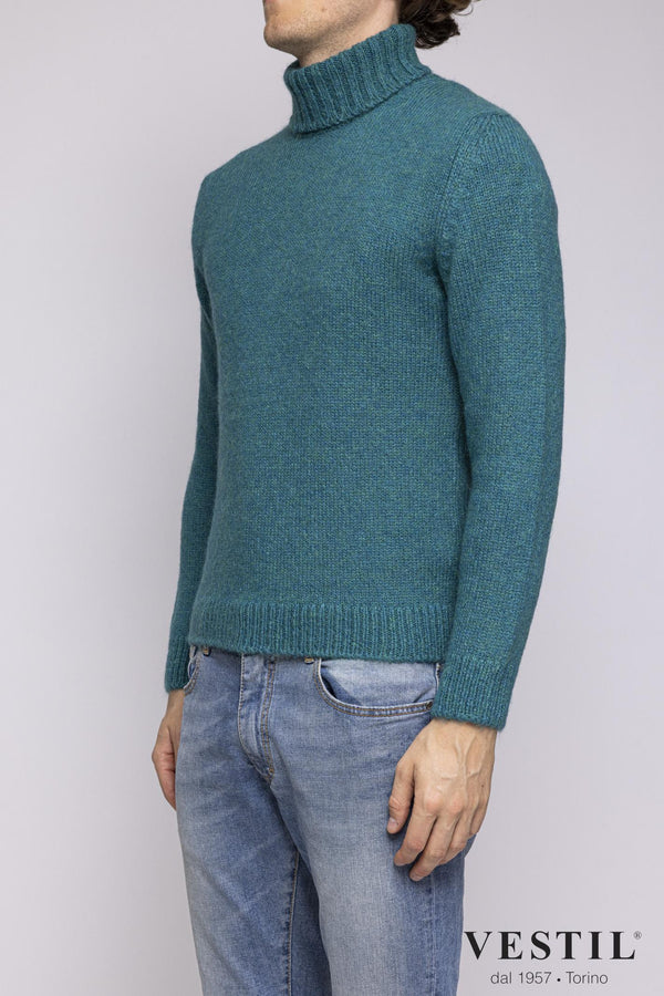 SETTEFILI CASHMERE, Turtleneck sweater in wool blend, teal, man