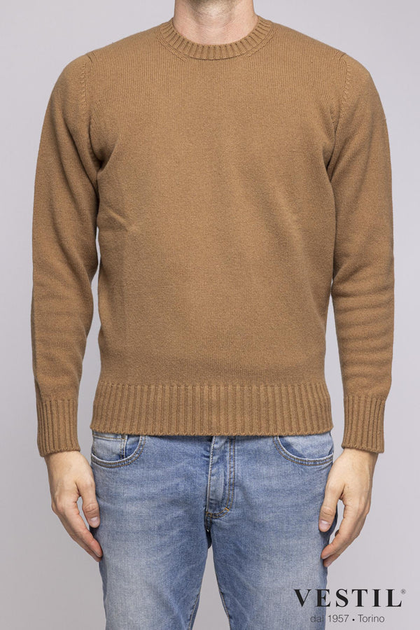 JURTA, crew neck sweater, wool blend, camel, man