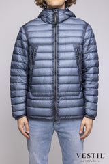 Short down jacket with fixed hood and slow hood
