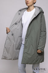 WOMEN'S OOF WEAR JACKET, REVERSIBLE WITH HOOD, GRAY AND GREEN