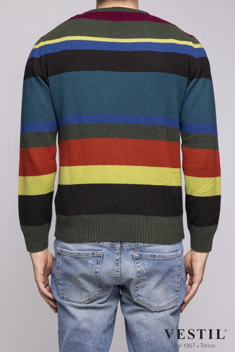 GALLO, Cashmere crew-neck sweater, mixed color pattern