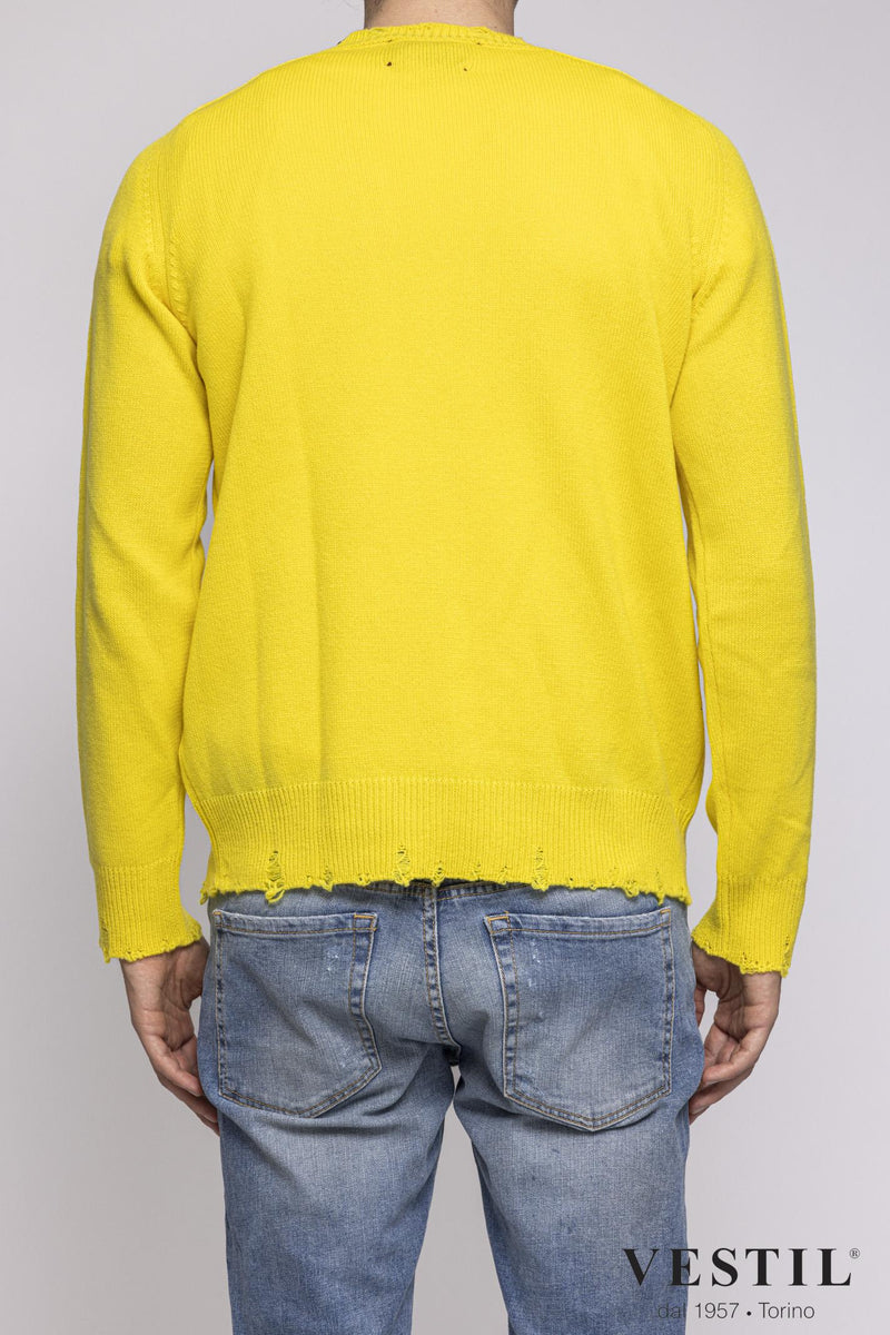 AMARANTO, Cashmere crew neck sweater, yellow, unisex man