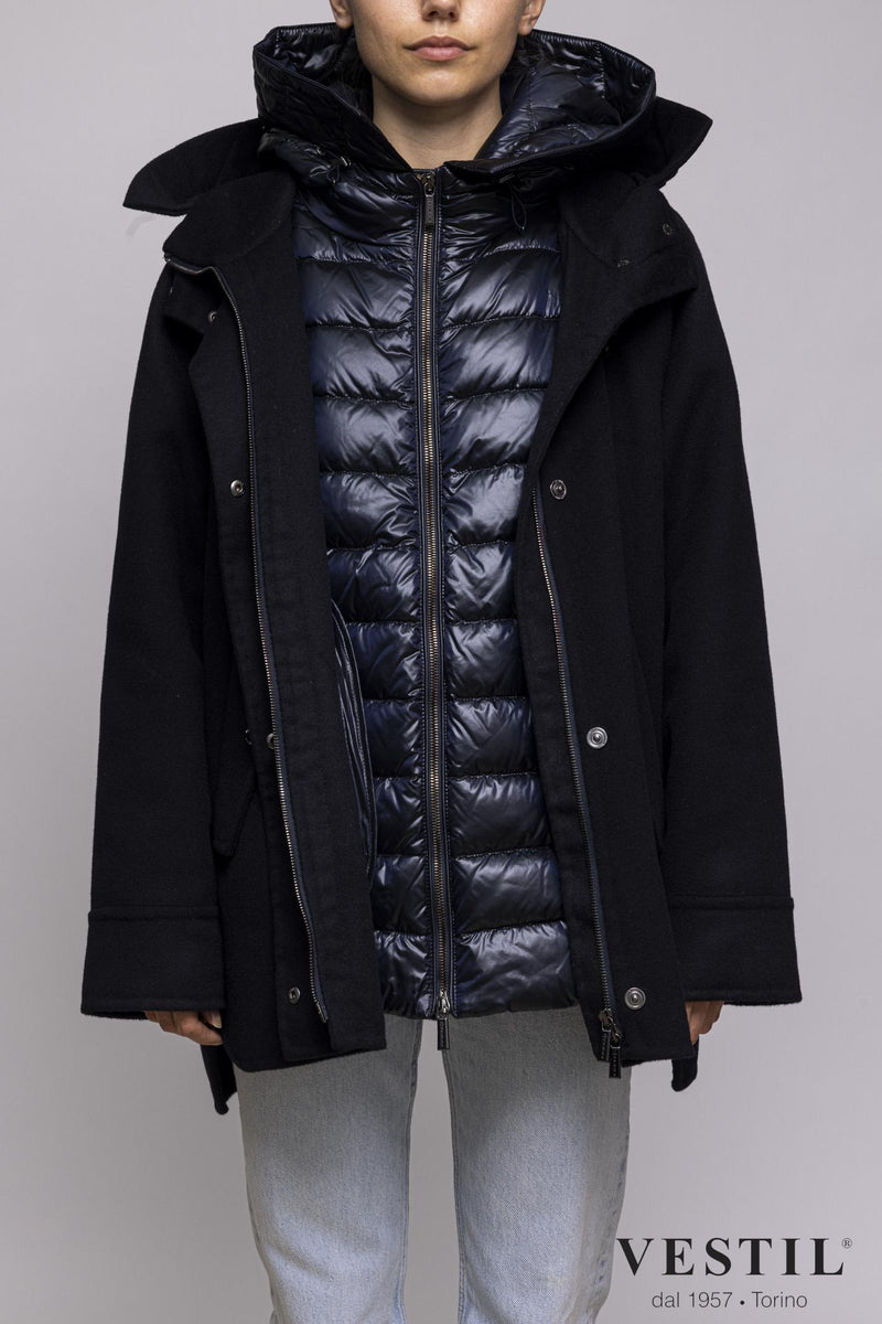 WOMEN'S MOORER JACKET, CABAN, BLACK AND BLUE 
