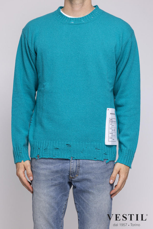 AMARANTO, Crew-neck sweater, cashmere, light blue, unisex