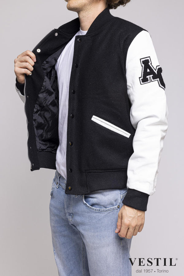 College man white bomber jacket