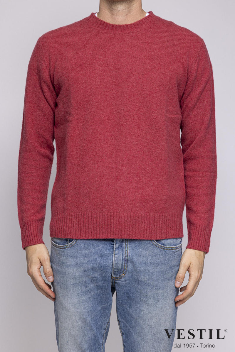 ALTEA, Crew-neck sweater with inlay patch, wool, coral, man