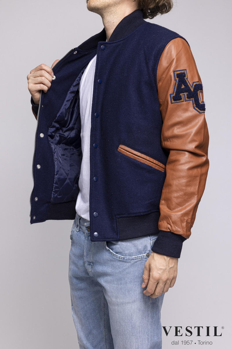 College man white bomber jacket