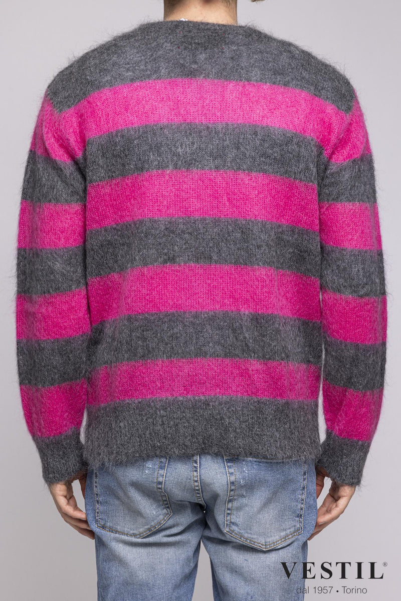 AMARANTO, Crew-neck sweater, mohair blend wool, fuchsia grey, unisex