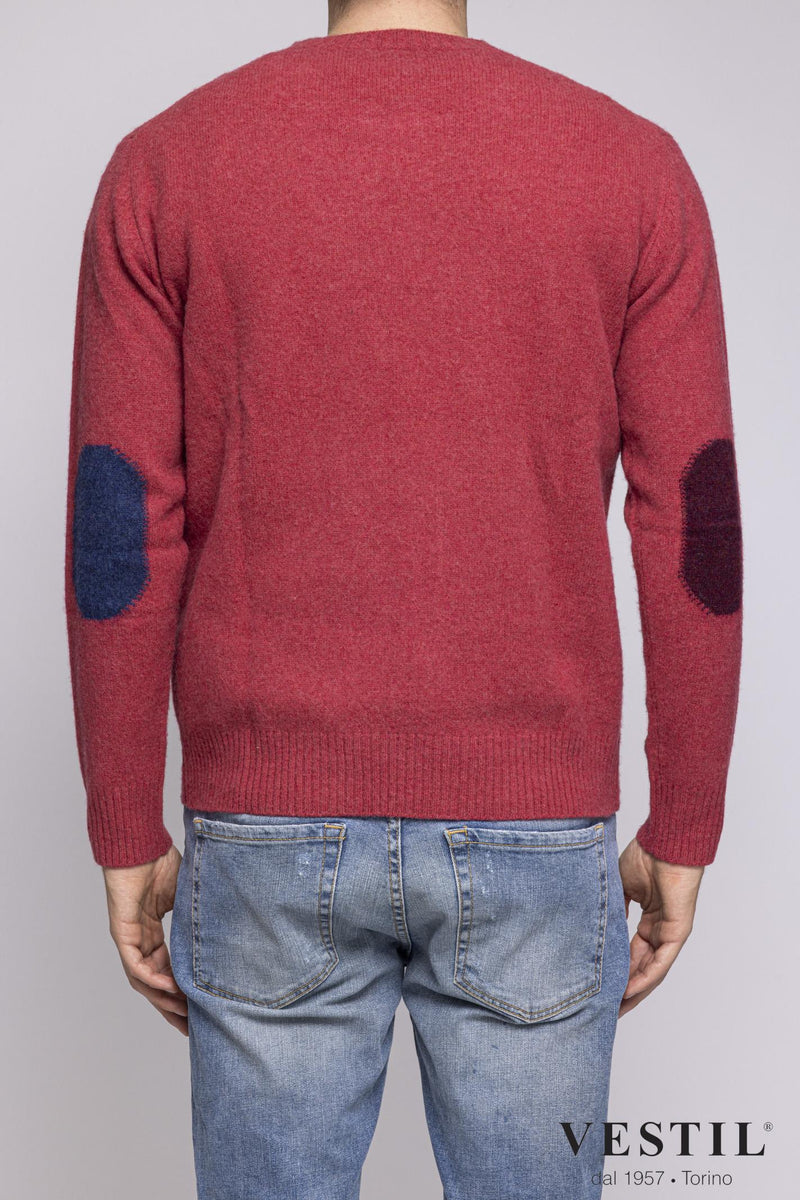 ALTEA, Crew-neck sweater with inlay patch, wool, coral, man