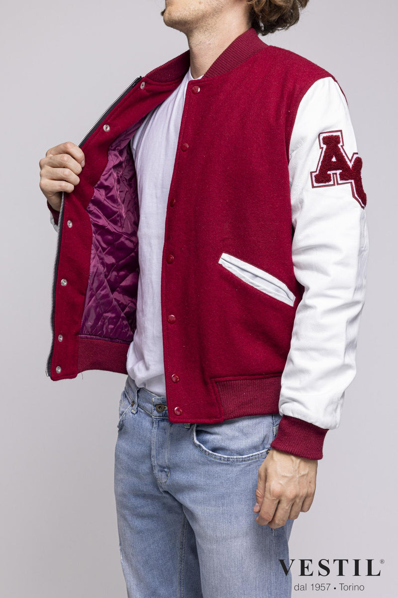 College man white bomber jacket