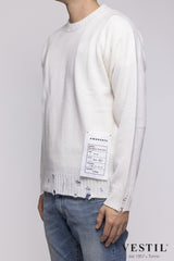 AMARANTO, Crew-neck sweater with tears in wool blend, cream, unisex