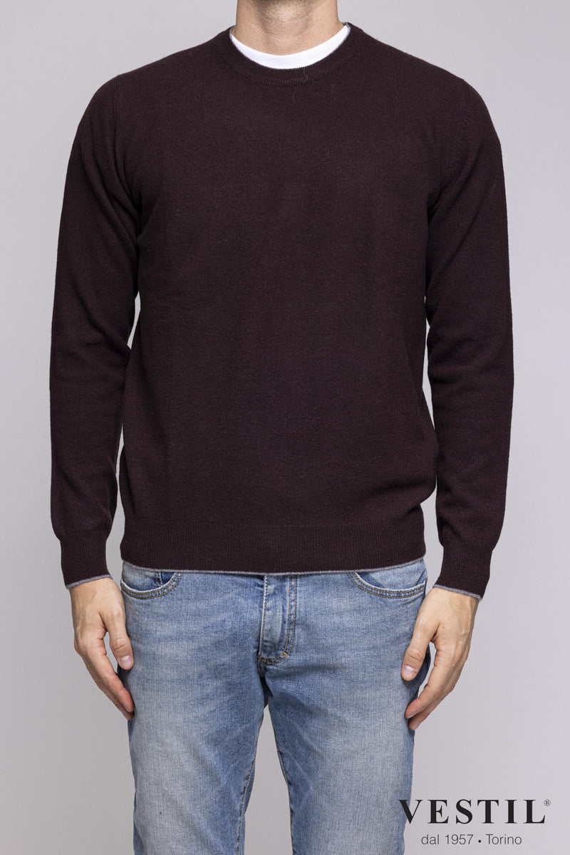 ALTEA, Crew-neck sweater in soft geelong wool, with patches, dark burgundy, man