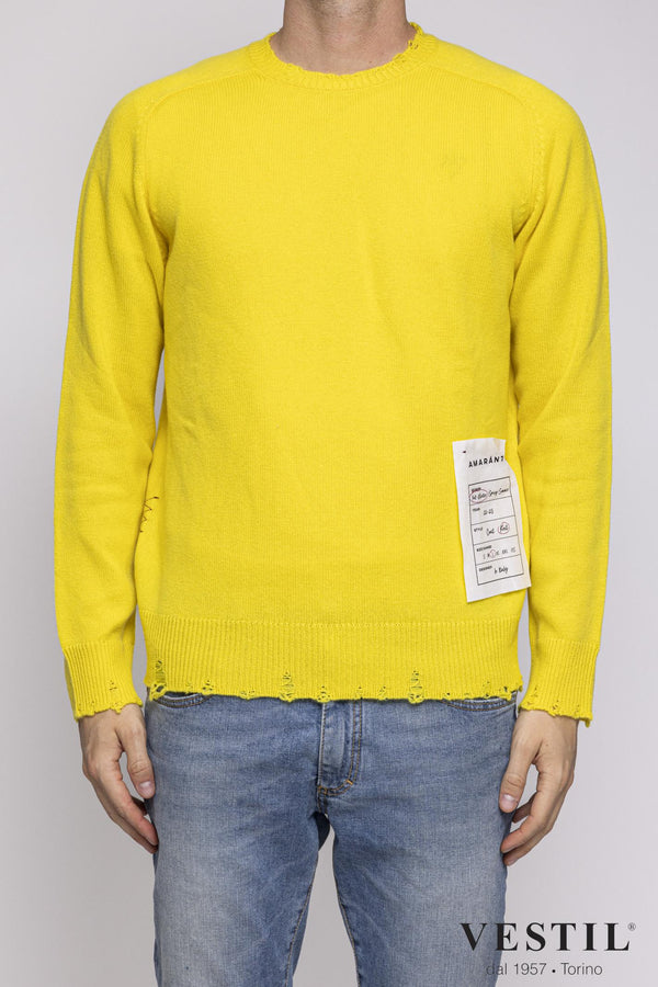 AMARANTO, Cashmere crew neck sweater, yellow, unisex man