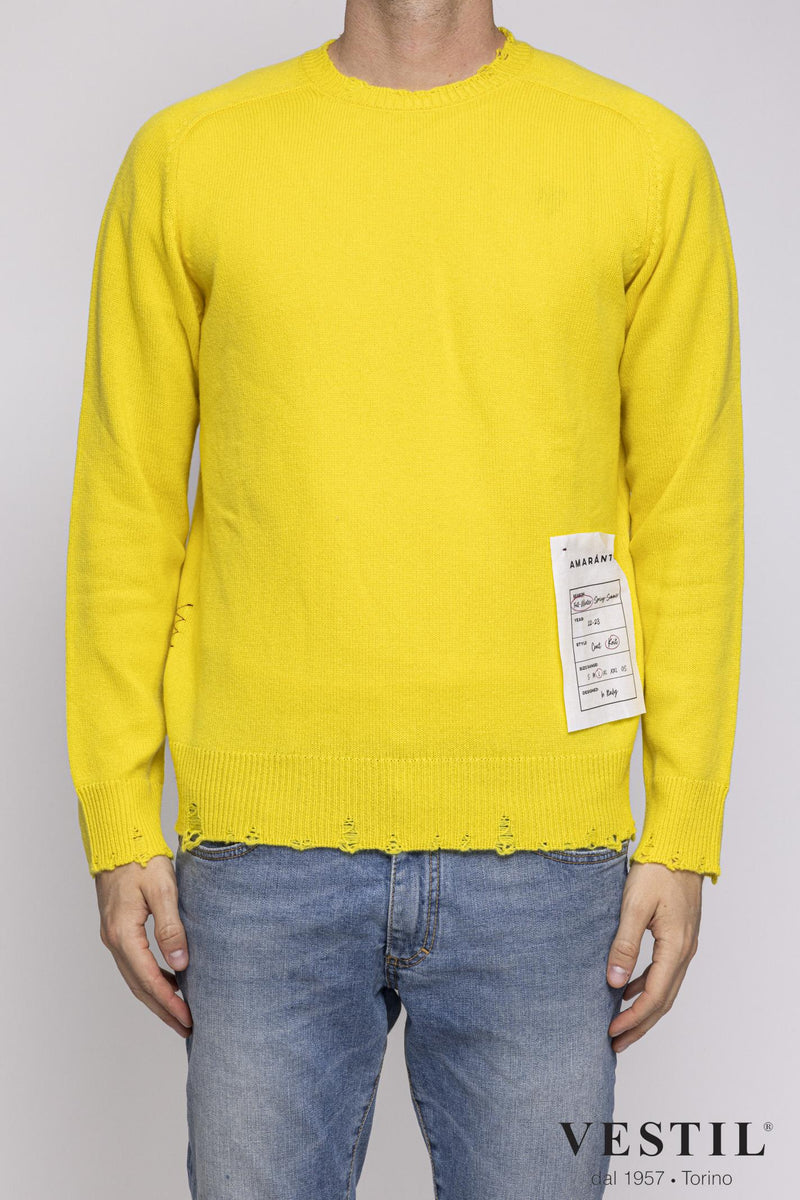 AMARANTO, Cashmere crew neck sweater, yellow, unisex man