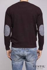 ALTEA, Crew-neck sweater in soft geelong wool, with patches, dark burgundy, man