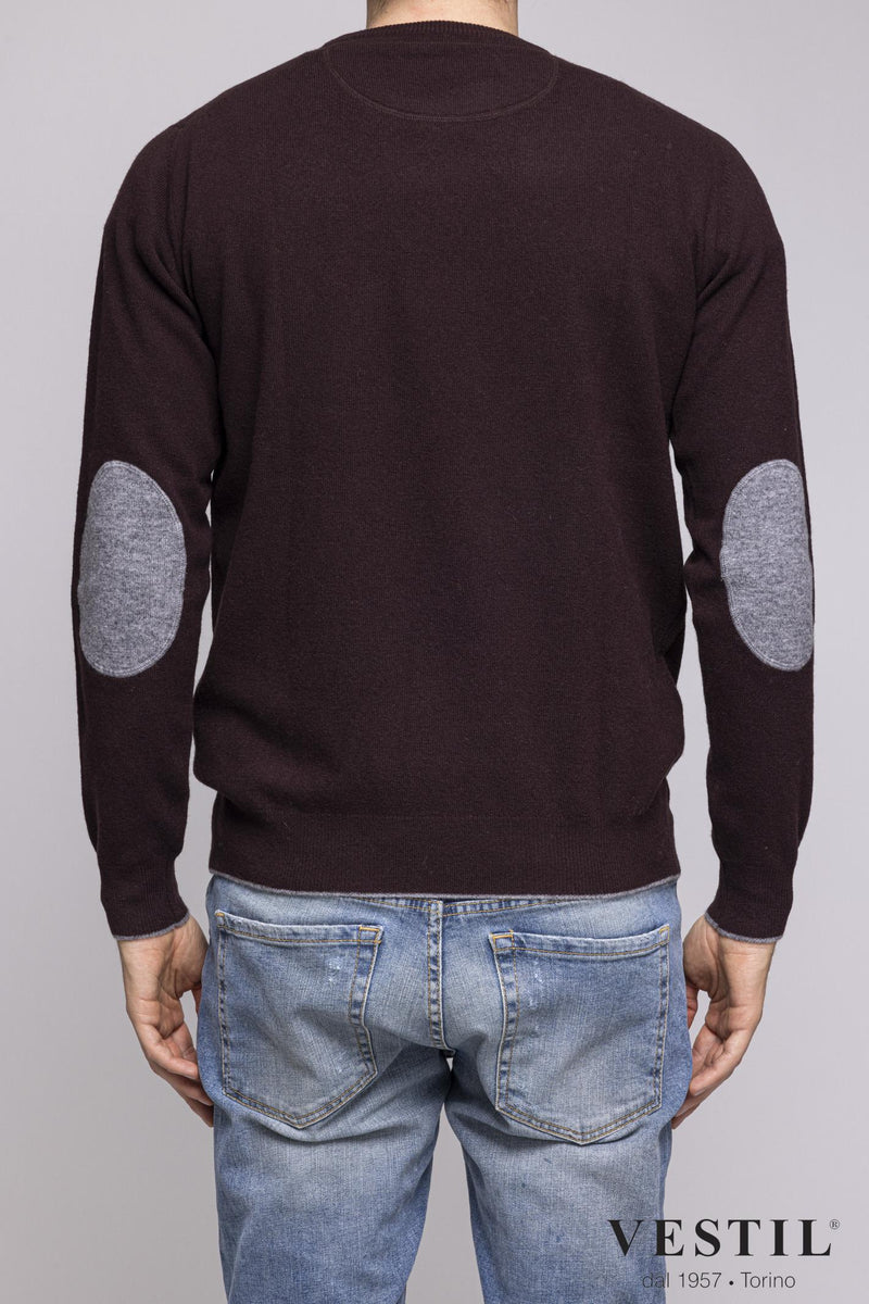 ALTEA, Crew-neck sweater in soft geelong wool, with patches, dark burgundy, man