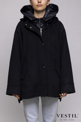 WOMEN'S MOORER JACKET, CABAN, BLACK AND BLUE 