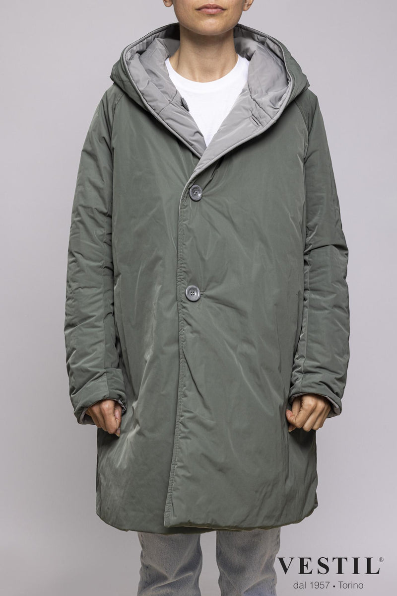 WOMEN'S OOF WEAR JACKET, REVERSIBLE WITH HOOD, GRAY AND GREEN