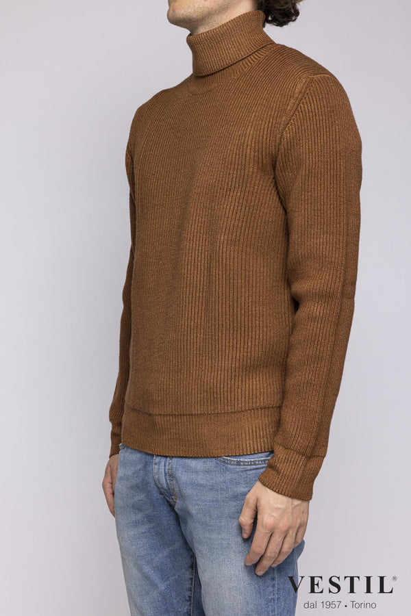 ALTEA, Turtleneck sweater with English rib, merino wool, earthenware, man