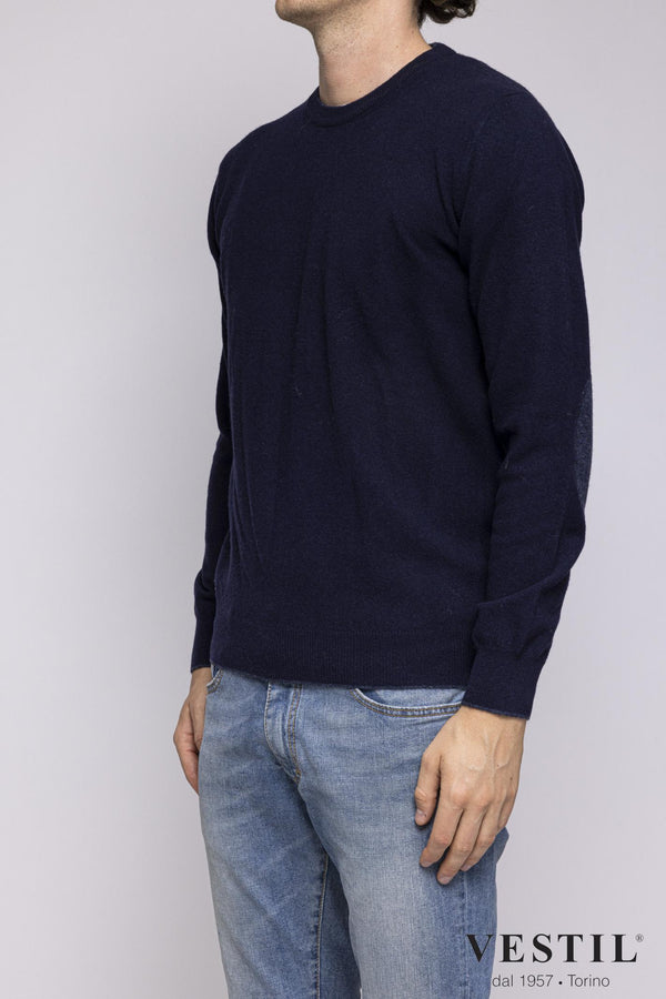ALTEA, Crew-neck sweater in soft geelong wool, with patches, dark blue, man
