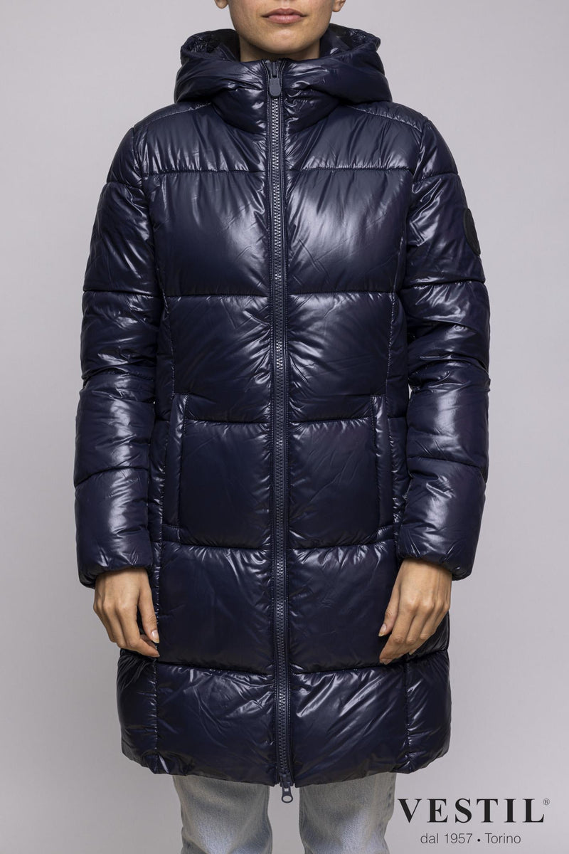 SAVE THE DUCK WOMEN'S JACKET, ECO-FEATHER AND NYLON, SHINY BLUE