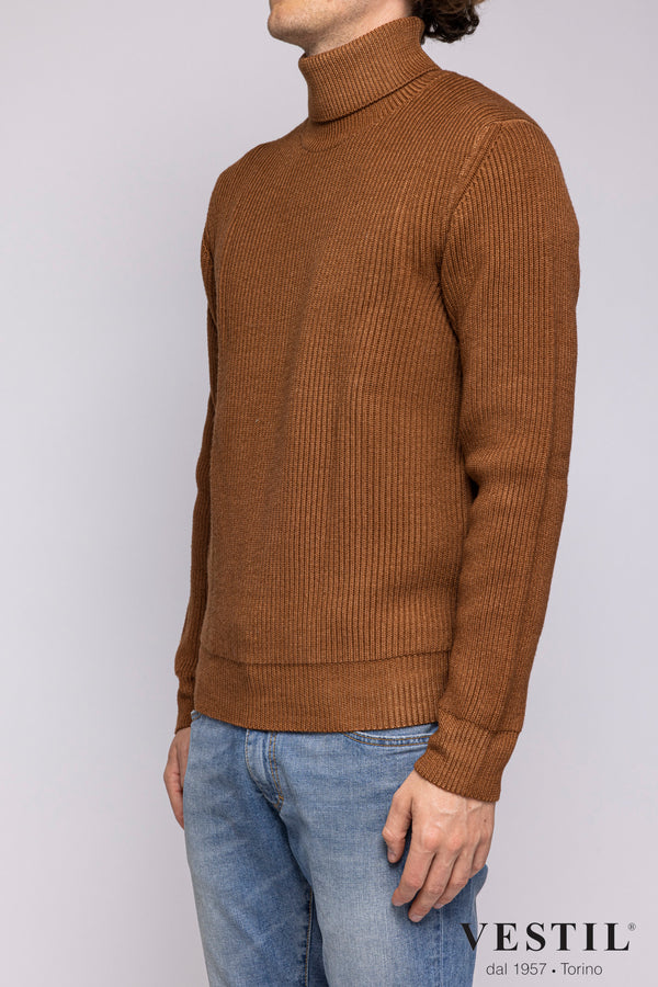 ALTEA, Turtleneck sweater with English rib, merino wool, earthenware, man