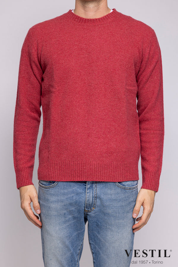 ALTEA, Crew-neck sweater with inlay patch, wool, coral, man