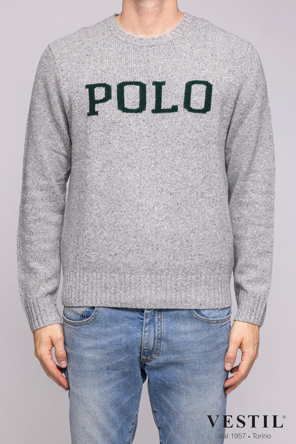 POLO RALPH LAUREN, wool crew neck sweater, light gray melange, man