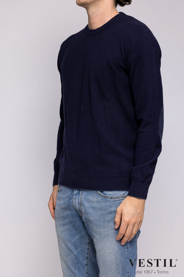 ALTEA, Crew-neck sweater in soft geelong wool, with patches, dark blue, man