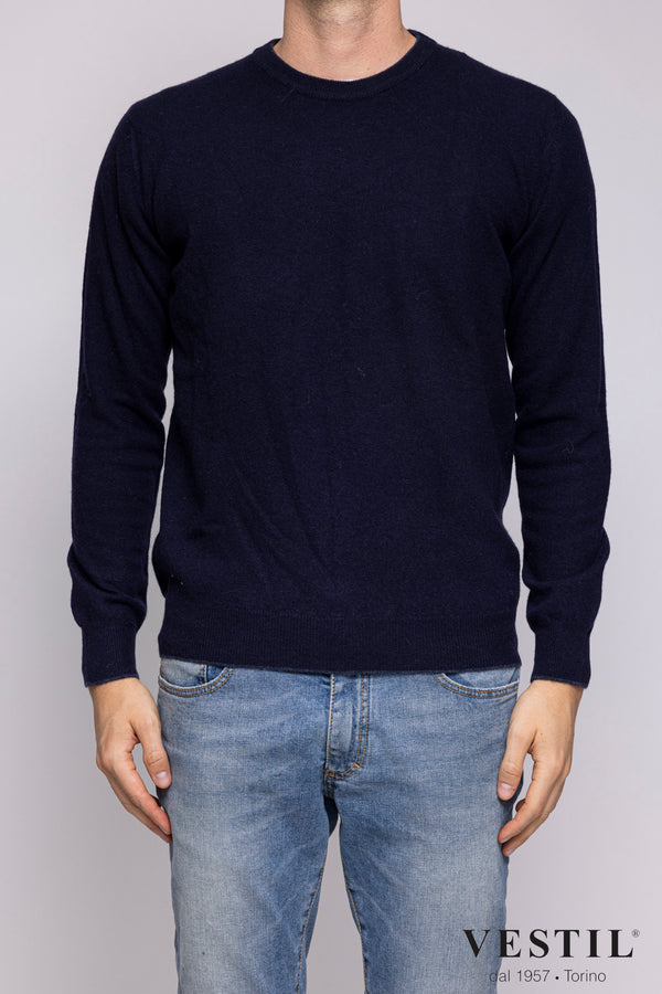 ALTEA, Crew-neck sweater in soft geelong wool, with patches, dark blue, man