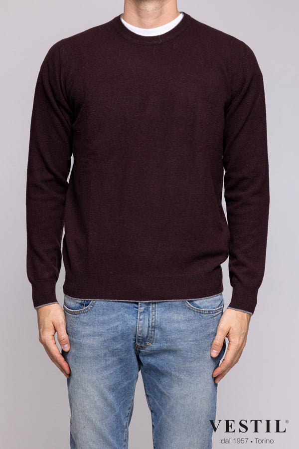 ALTEA, Crew-neck sweater in soft geelong wool, with patches, dark burgundy, man