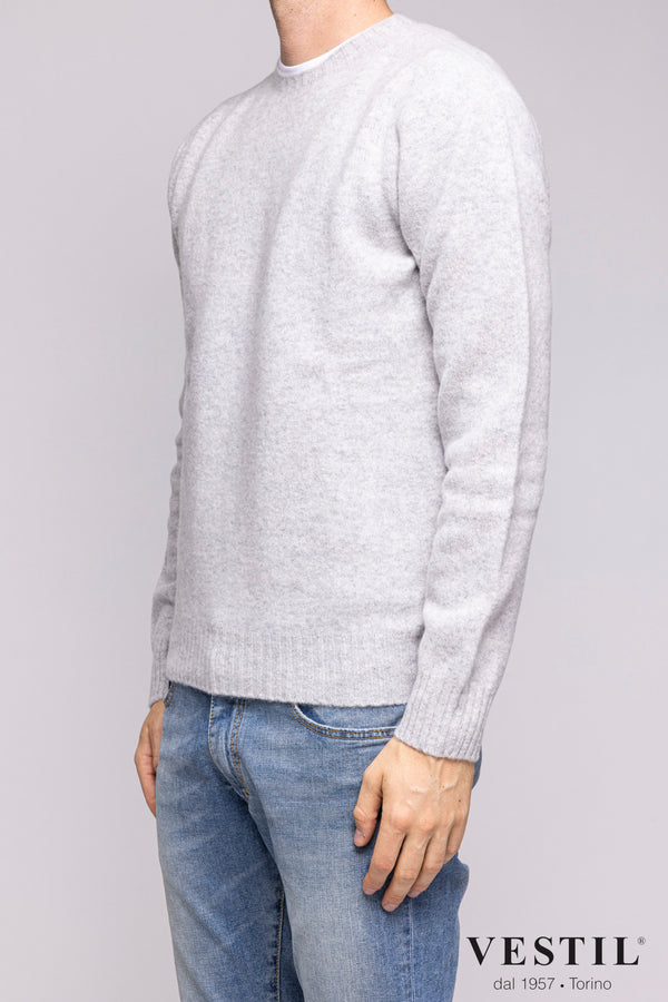 ALTEA, Crew-neck sweater in lambswool, light grey, men