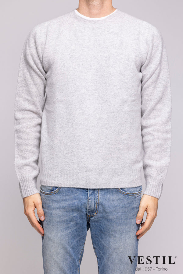 ALTEA, Crew-neck sweater in lambswool, light grey, men