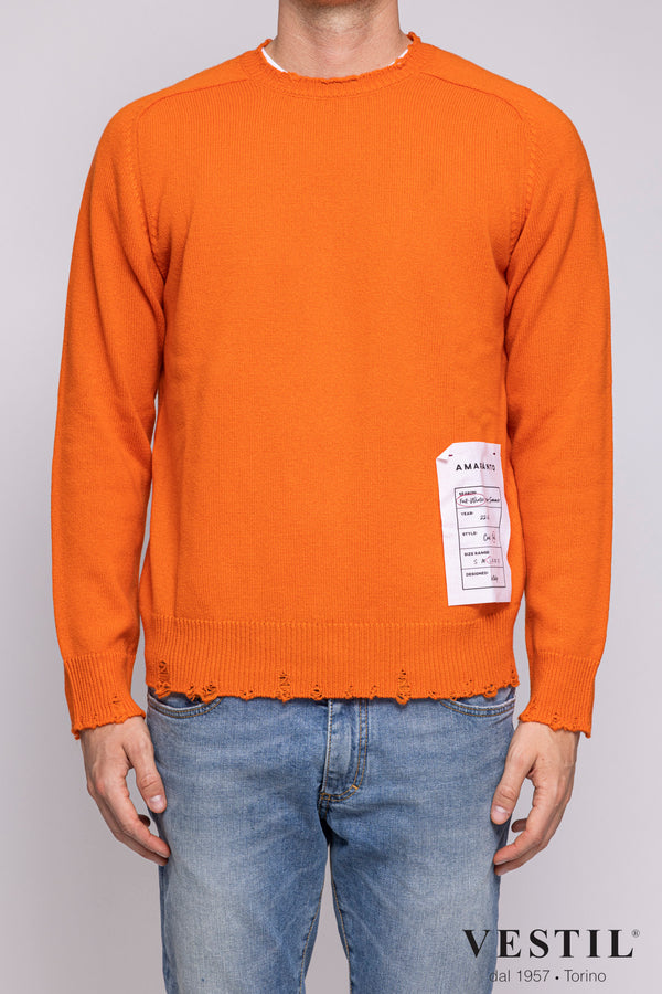 AMARANTO, Cashmere crew-neck sweater, orange, unisex