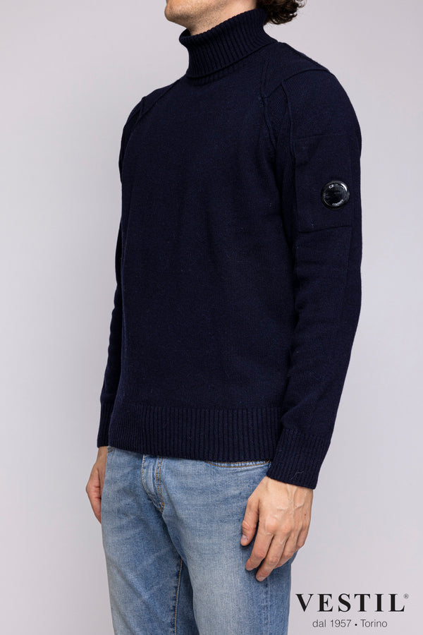 CP COMPANY Lambswool turtleneck sweater with arm pocket, blue, men