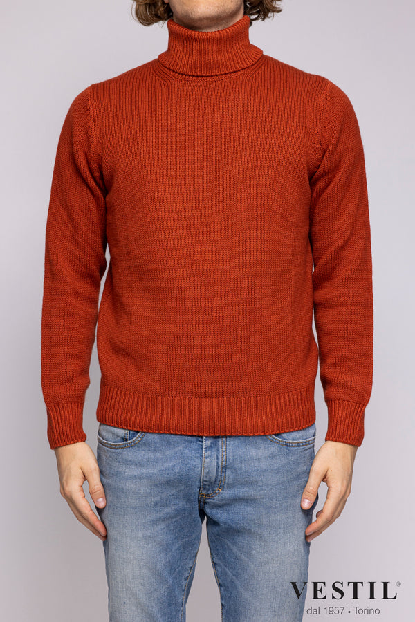 FILIPPO DE LAURENTIS, Turtleneck sweater in wool, silk and cashmere, orange, man